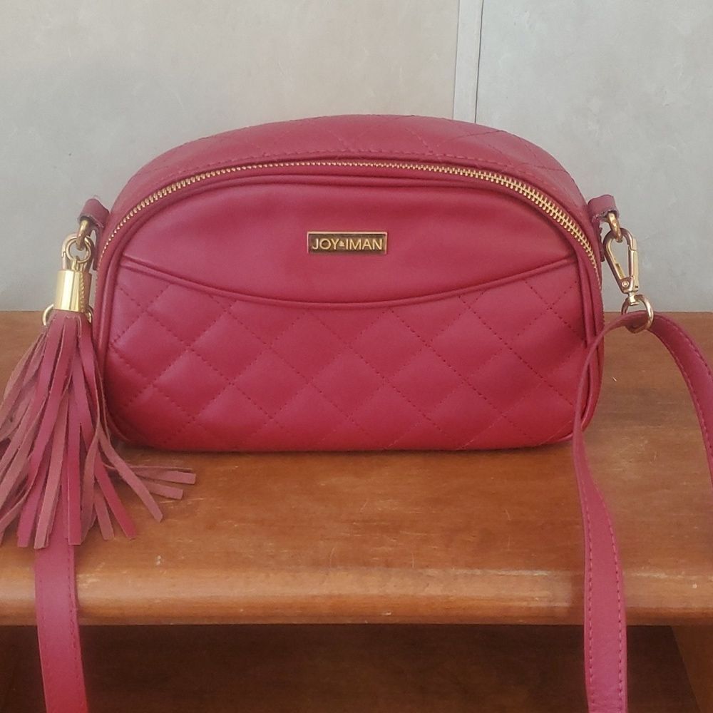 Joy Iman Red Quilted Crossbody Bag Tassel Multiple Compartments
